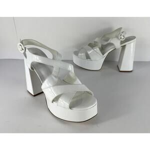 Larroude Bee Ankle Strap Platform White Patent Leather Sandal Size US 8.5
